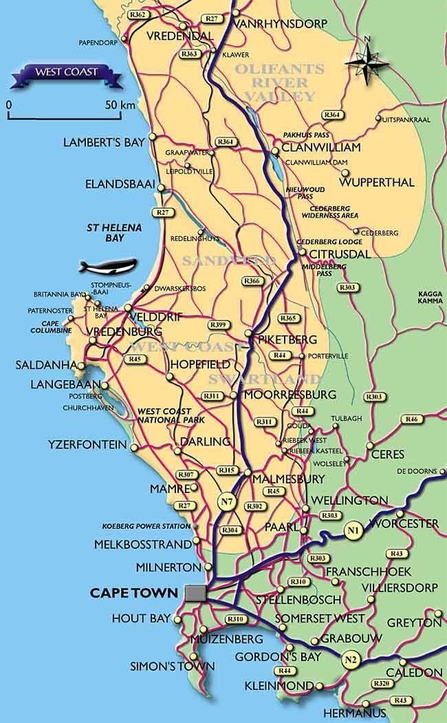 નકશો કેપ ટાઉન દરિયાકિનારો