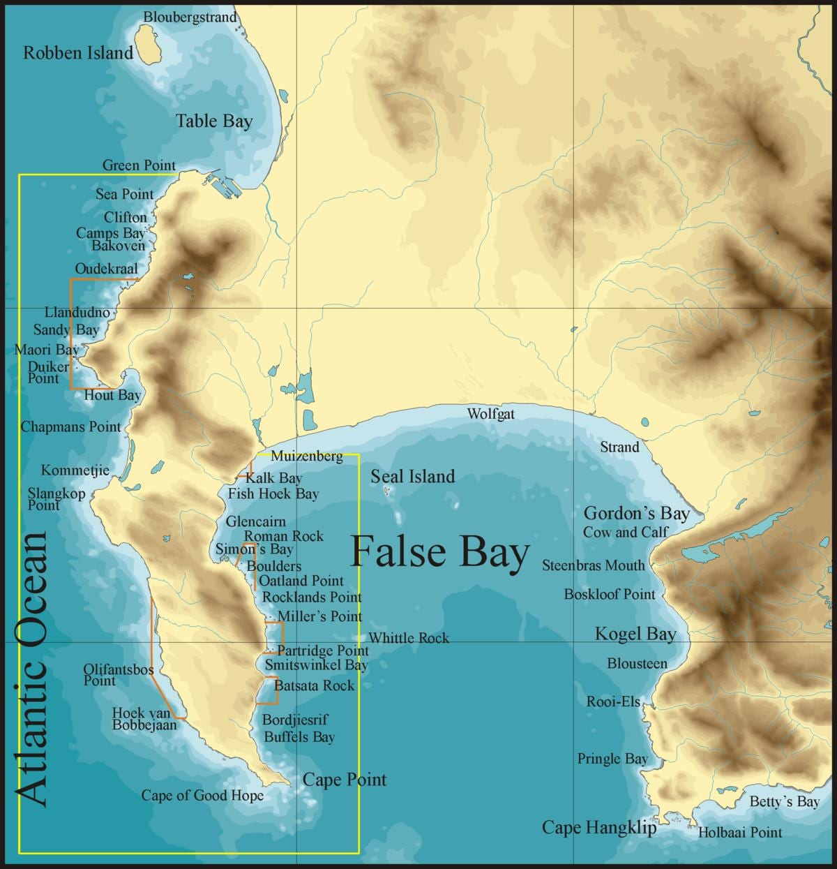 નકશો ખોટા ખાડી કેપ ટાઉન