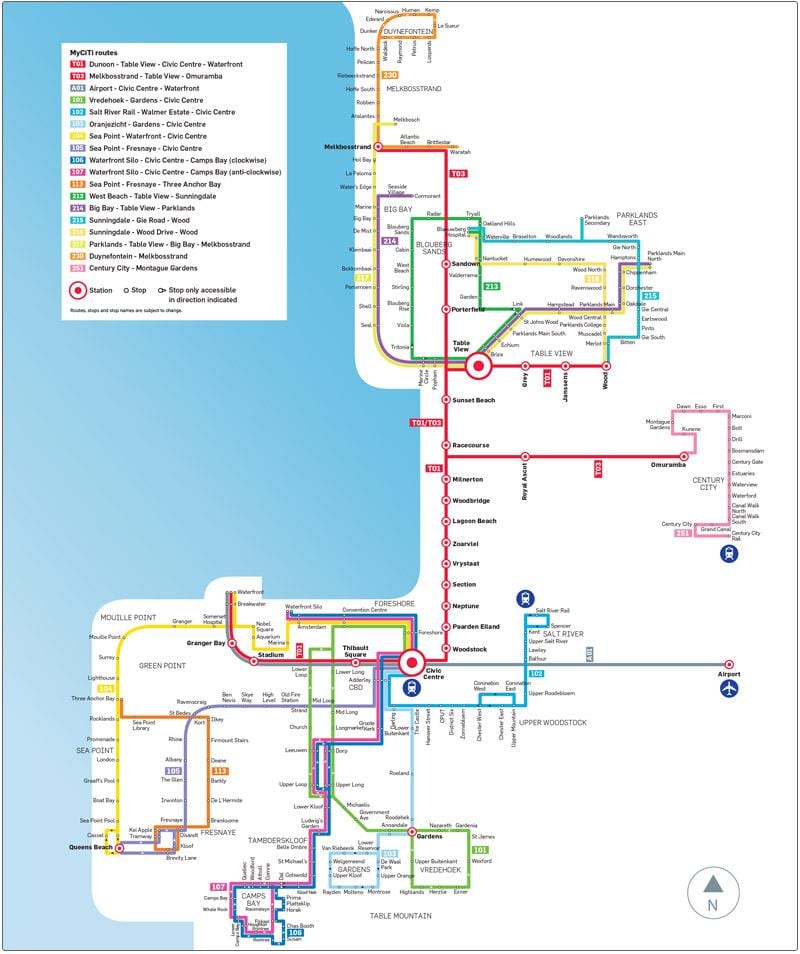 કેપ ટાઉન myciti બસ રૂટ મેપ