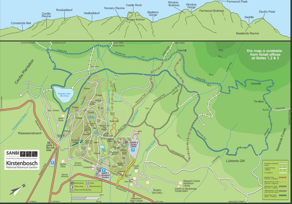 kirstenbosch બોટનિકલ ગાર્ડન્સ નકશો