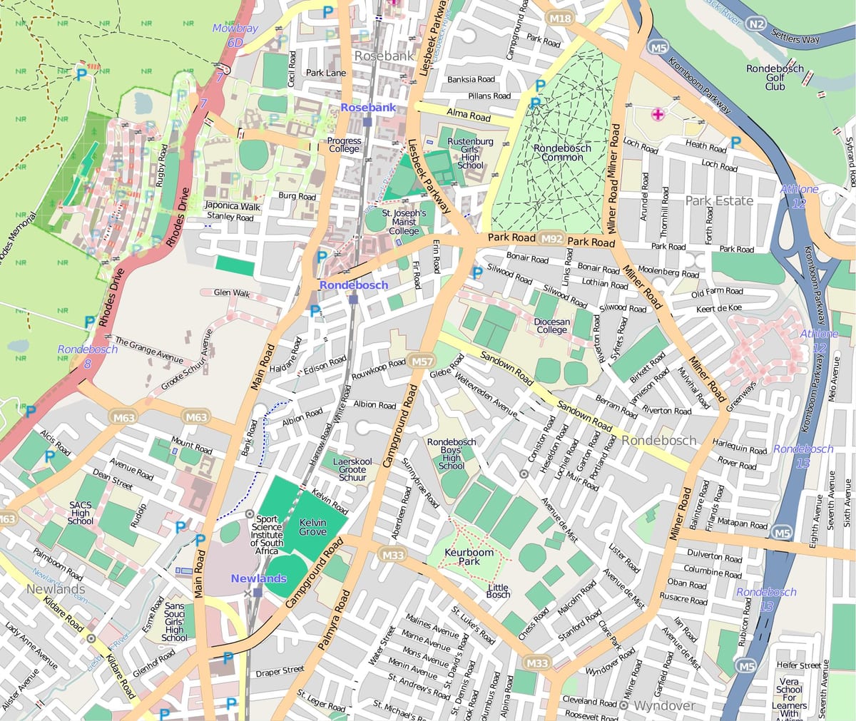 નકશો rondebosch કેપ ટાઉન