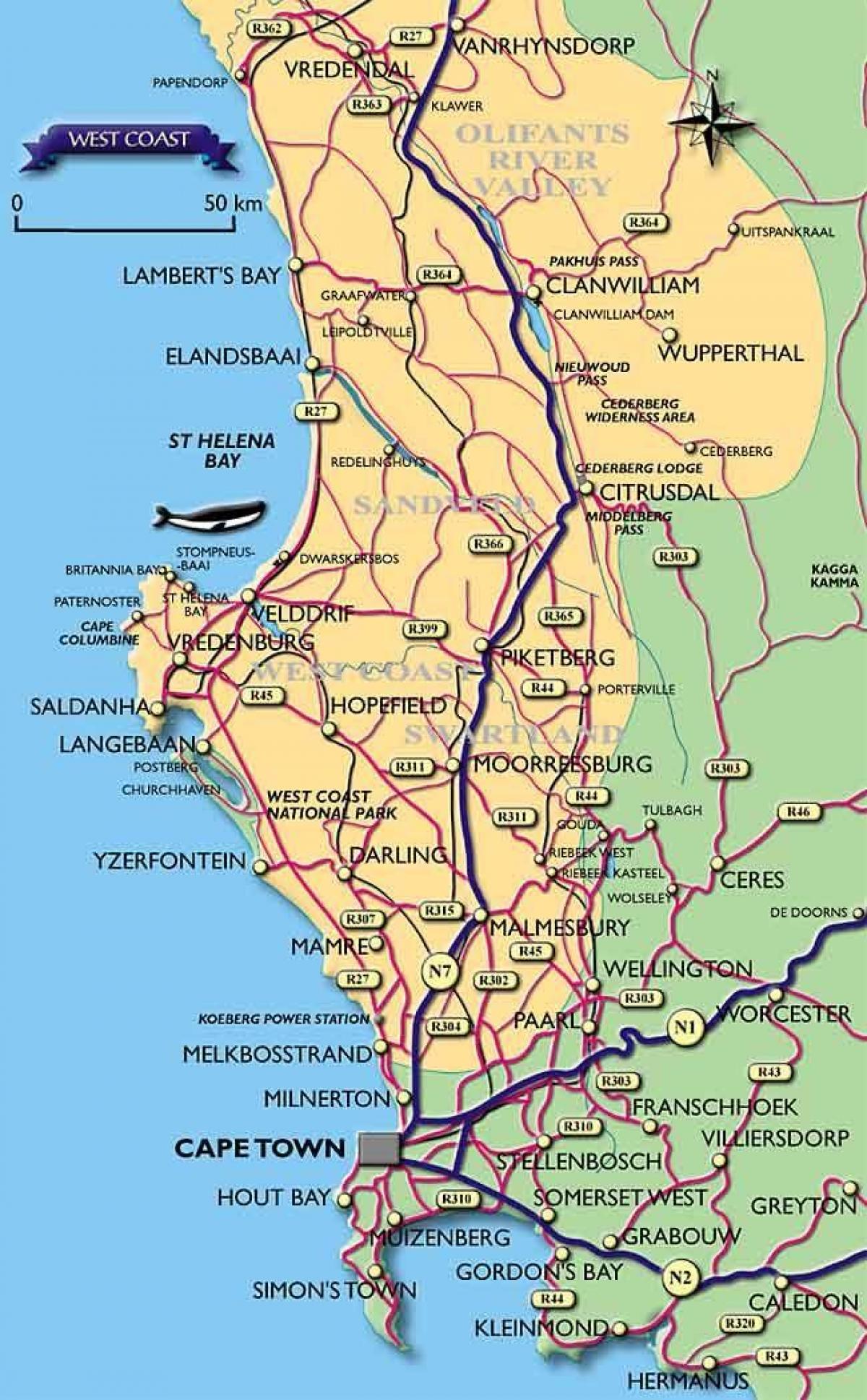 નકશો કેપ ટાઉન દરિયાકિનારો