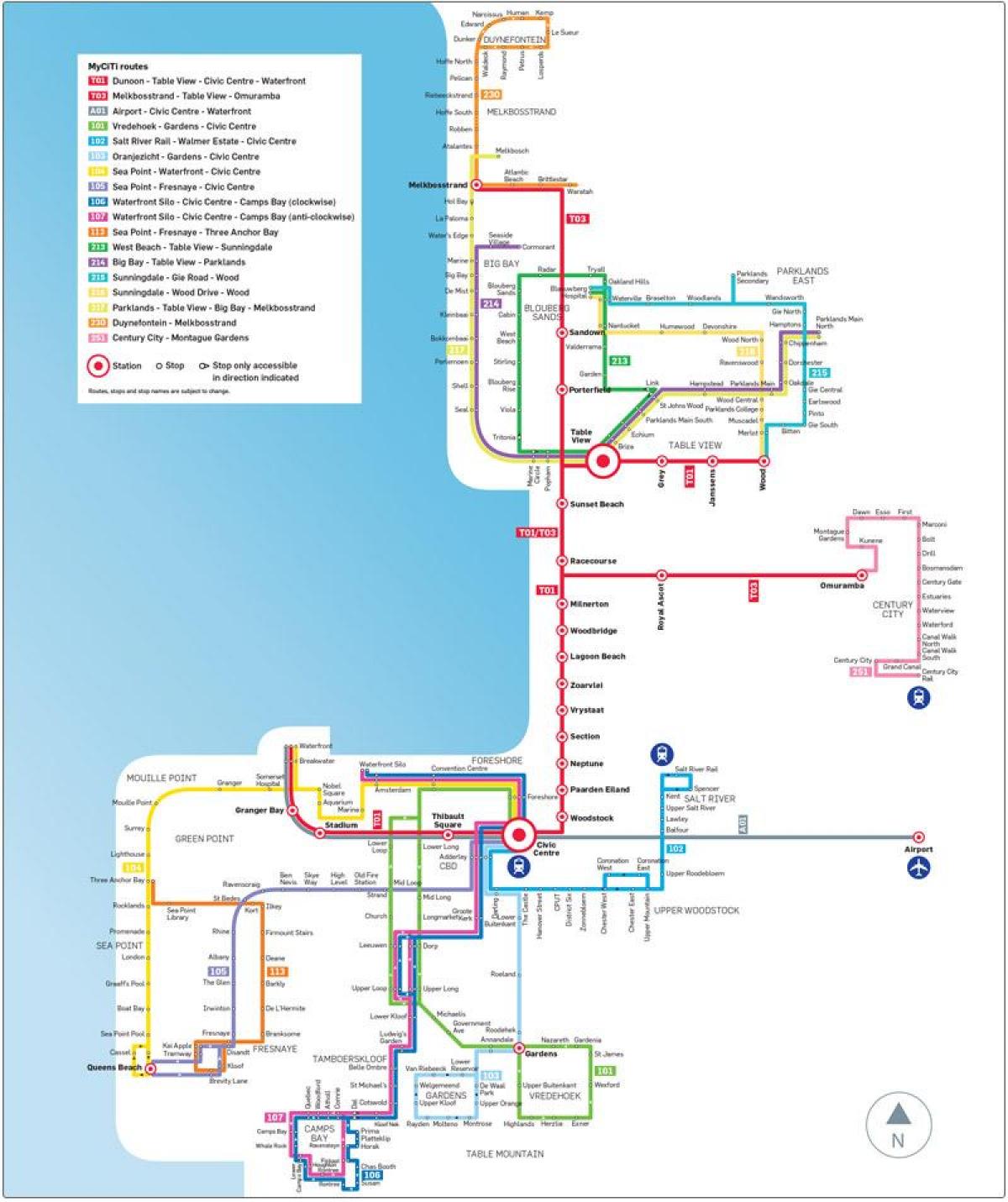 કેપ ટાઉન myciti બસ રૂટ મેપ